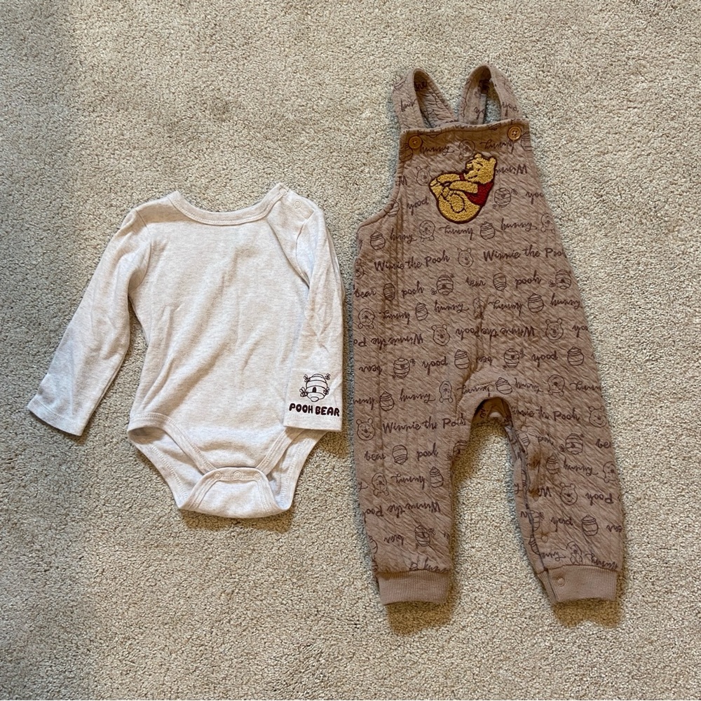 Winnie the Pooh Overalls + long sleeve Set size 18M